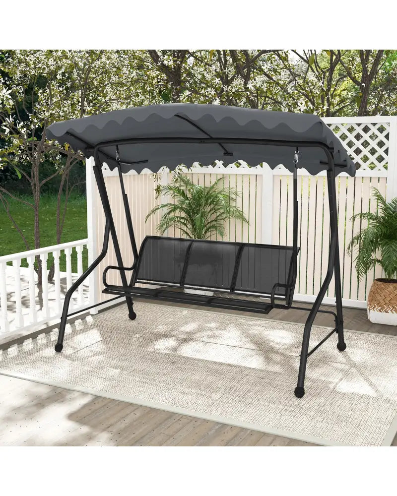 3-Seat Outdoor Porch Canopy Swing with Adjustable Shading-Gray - Gray - Porch Swings