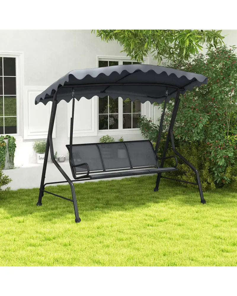 3-Seat Outdoor Porch Canopy Swing with Adjustable Shading-Gray - Gray - Porch Swings