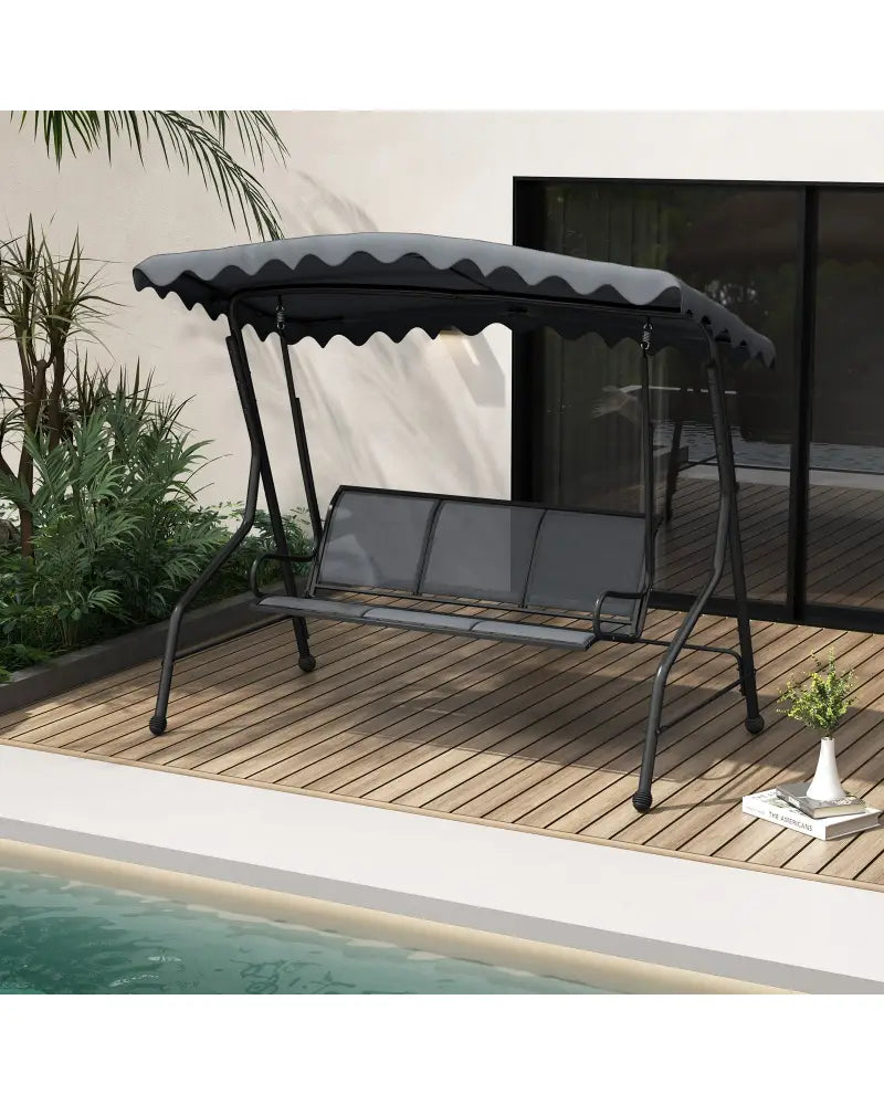 3-Seat Outdoor Porch Canopy Swing with Adjustable Shading-Gray - Gray - Porch Swings