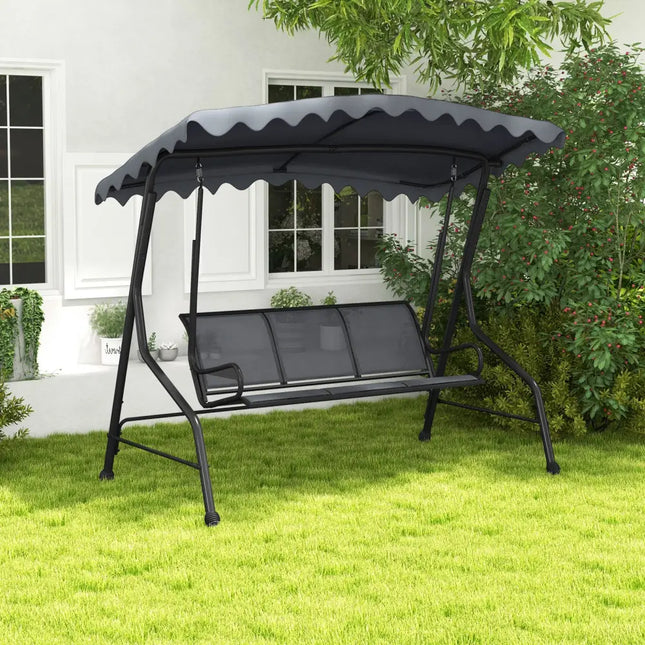 3-Seat Outdoor Porch Canopy Swing with Adjustable Shading-Gray - Gray - Porch Swings