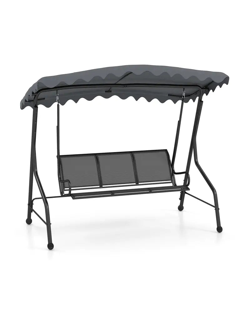 3-Seat Outdoor Porch Canopy Swing with Adjustable Shading-Gray - Gray - Porch Swings