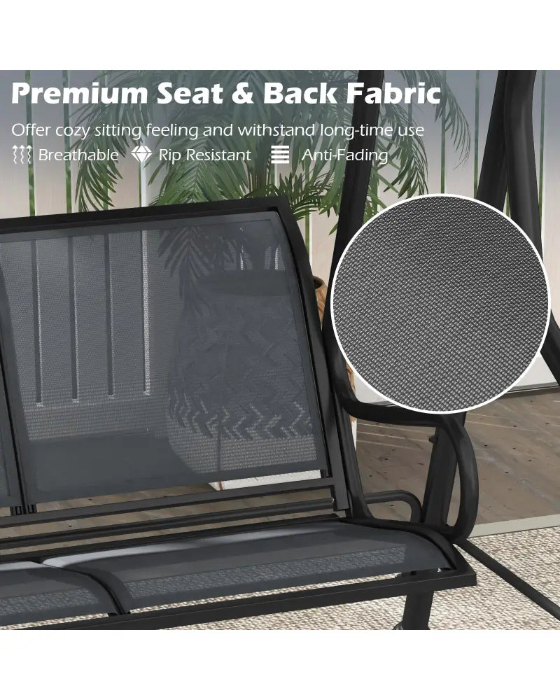 3-Seat Outdoor Porch Canopy Swing with Adjustable Shading-Gray - Gray - Porch Swings
