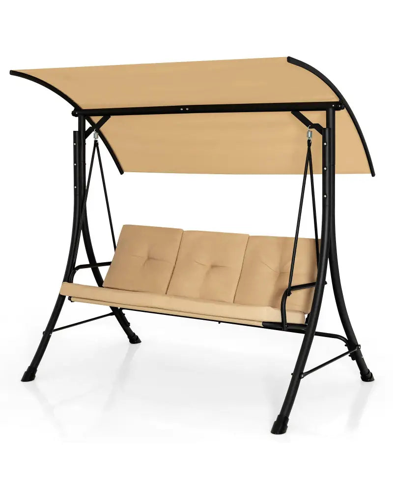 3-Seat Outdoor Porch Swing with Adjustable Canopy and Padded Cushions-Beige - Beige - Porch Swings