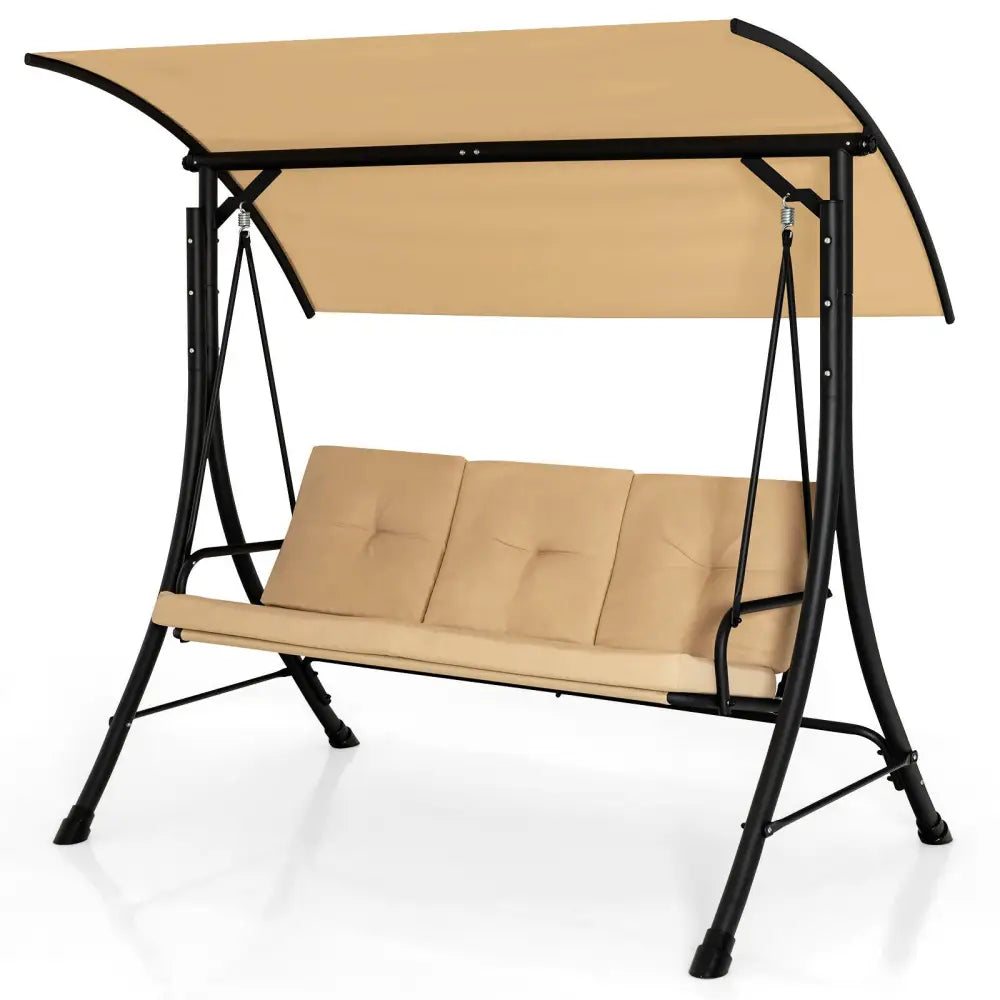 3-Seat Outdoor Porch Swing with Adjustable Canopy and Padded Cushions-Beige - Beige - Porch Swings