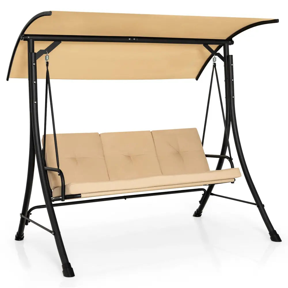 3-Seat Outdoor Porch Swing with Adjustable Canopy and Padded Cushions-Beige - Beige - Porch Swings
