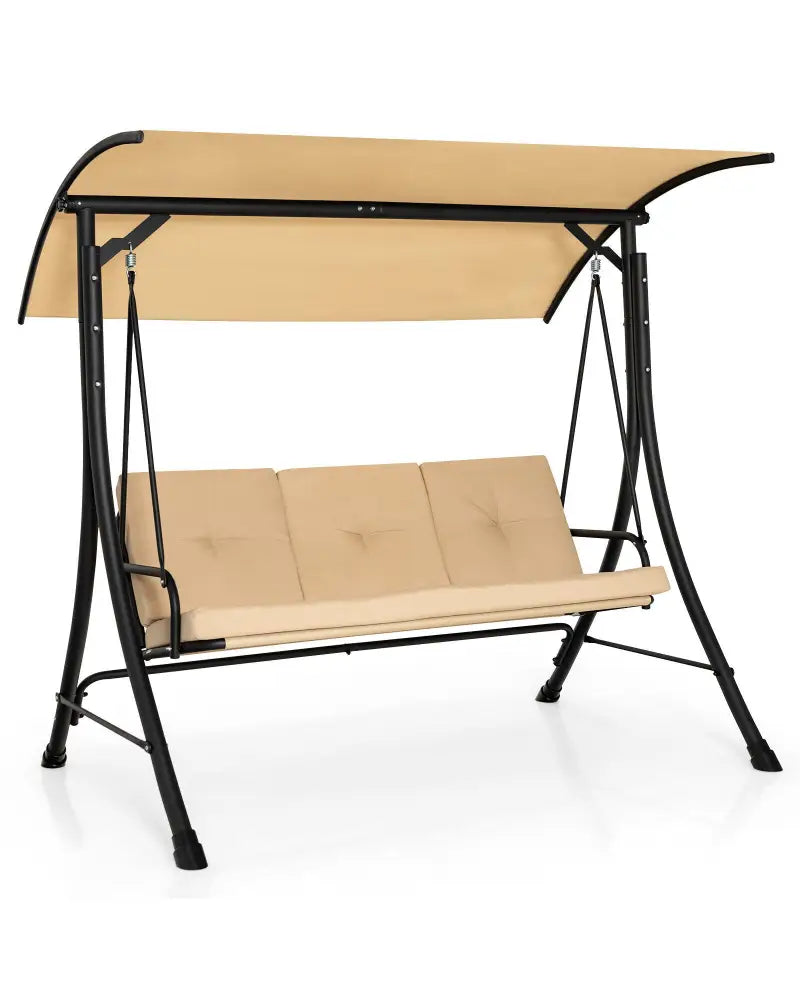 3-Seat Outdoor Porch Swing with Adjustable Canopy and Padded Cushions-Beige - Beige - Porch Swings
