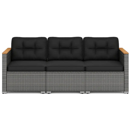 3-Seat Patio Couch Sofa PE Rattan Loveseat Furniture Set with Deep Seating and Cushion-Mix Grey - Black - Outdoor