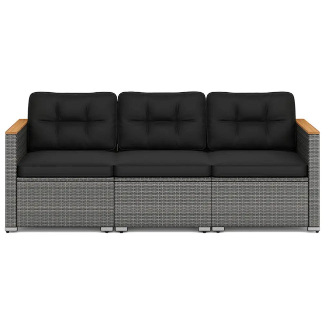 3-Seat Patio Couch Sofa PE Rattan Loveseat Furniture Set with Deep Seating and Cushion-Mix Grey - Black - Outdoor