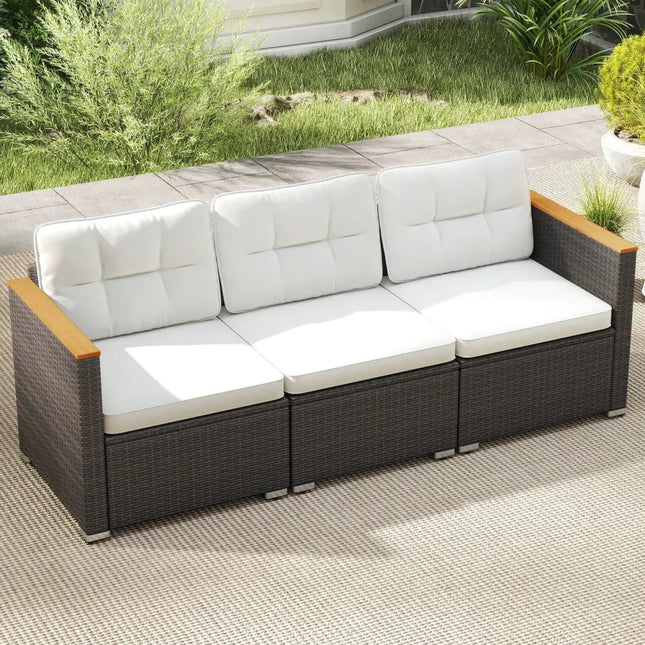 3-Seat Patio Couch Sofa with Deep Seating and Cushion-White - White - Patio Conversation Sets