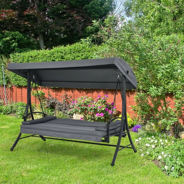 3-Seat Patio Outdoor Swing with Adjustable Tilt Canopy-Gray - Gray - Porch Swings