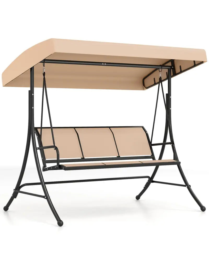 3-Seat Patio Swing Chair with Adjustable Canopy -Beige - Beige - Porch Swings