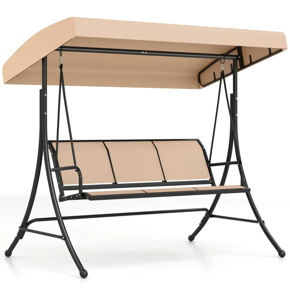 3-Seat Patio Swing Chair with Adjustable Canopy -Beige - Beige - Porch Swings