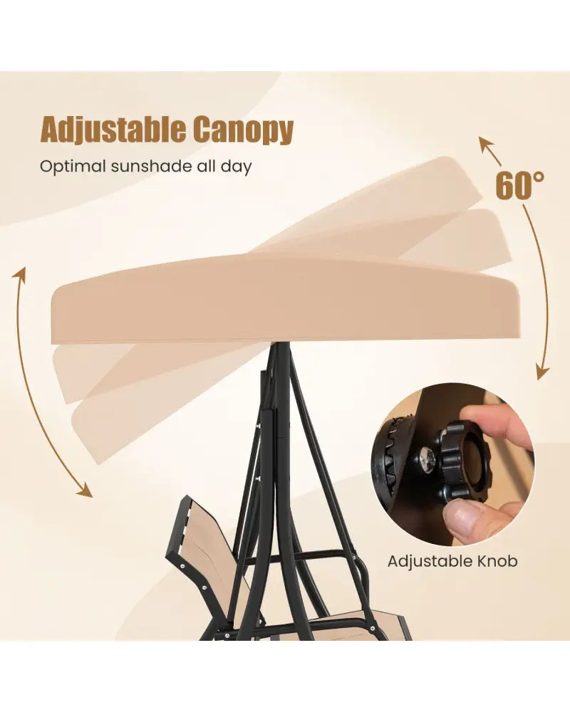 3-Seat Patio Swing Chair with Adjustable Canopy -Beige - Beige - Porch Swings