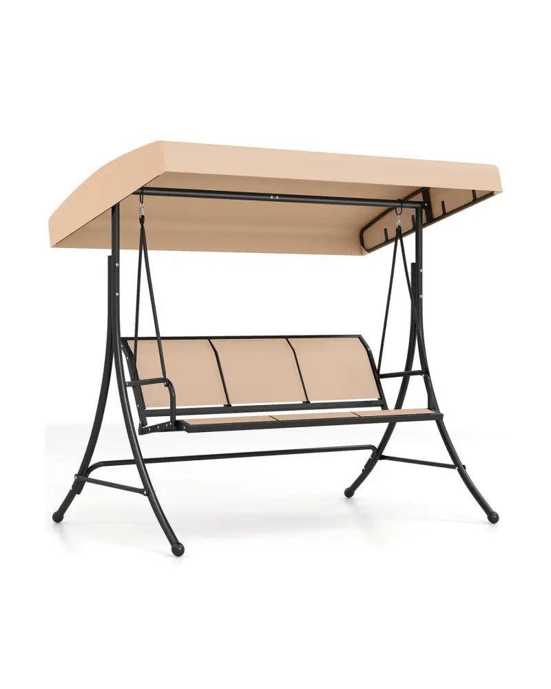 3-Seat Patio Swing Chair with Adjustable Canopy -Beige - Beige - Porch Swings