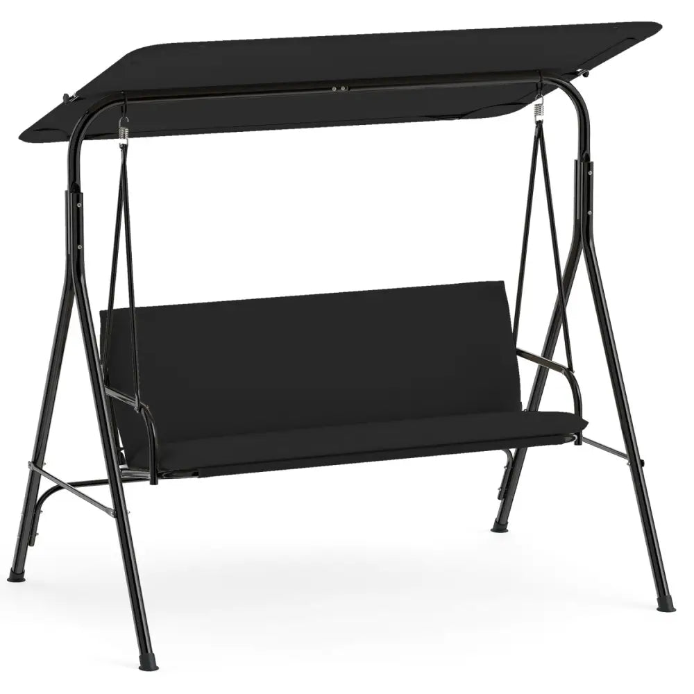 3-Seat Patio Swing Chair with Adjustable Canopy & Removable Cushion-Black - Black - Porch Swings