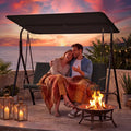 3-Seat Patio Swing Chair with Adjustable Canopy & Removable Cushion-Black - Black - Porch Swings