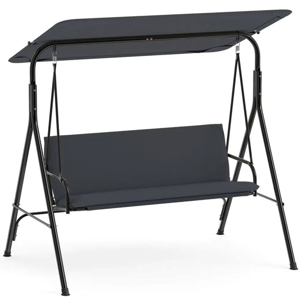 3-Seat Patio Swing Chair with Adjustable Canopy & Removable Cushion-Gray - Gray - Porch Swings