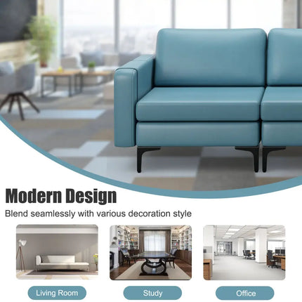 3-Seat Sectional Sofa Couch with Armrest Magazine Pocket and Metal Leg-Blue Costway