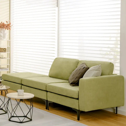 3-Seat Sectional Sofa Couch with Armrest Magazine Pocket and Metal Leg-Green Costway