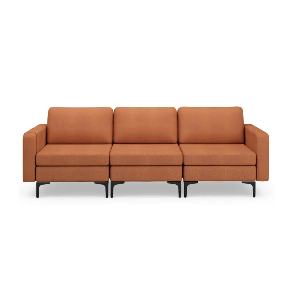 3-Seat Sectional Sofa Couch with Armrest Magazine Pocket and Metal Leg-Orange - Orange - Sofas & Loveseats