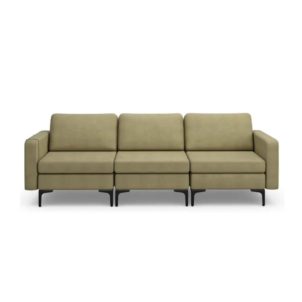 3-Seat Sectional Sofa Couch with Armrest Magazine Pocket and Metal Leg-Green - Green - Sofas & Loveseats
