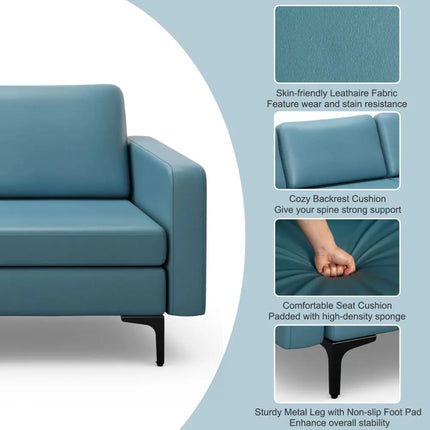3-Seat Sectional Sofa Couch with Armrest Magazine Pocket and Metal Leg-Blue Costway