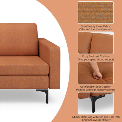 3-Seat Sectional Sofa Couch with Armrest Magazine Pocket and Metal Leg-Orange Costway