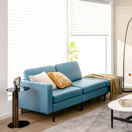3-Seat Sectional Sofa Couch with Armrest Magazine Pocket and Metal Leg-Blue Costway