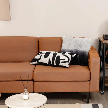 3-Seat Sectional Sofa Couch with Armrest Magazine Pocket and Metal Leg-Orange Costway