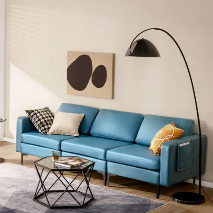 3-Seat Sectional Sofa Couch with Armrest Magazine Pocket and Metal Leg-Blue Costway