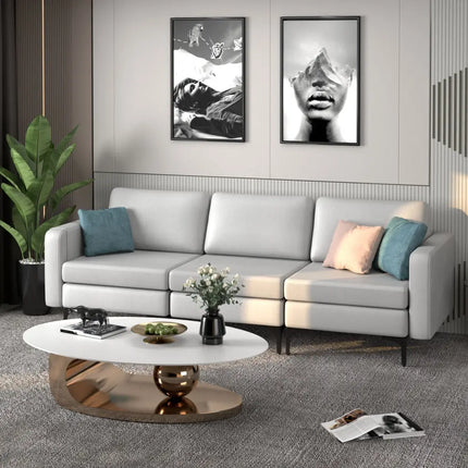 3-Seat Sectional Sofa Couch with Armrest Magazine Pocket and Metal Leg-Light Gray Costway
