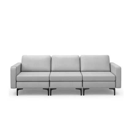 3-Seat Sectional Sofa Couch with Armrest Magazine Pocket and Metal Leg-Light Gray Costway