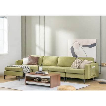 3-Seat Sectional Sofa Couch with Armrest Magazine Pocket and Metal Leg-Green Costway