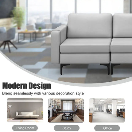 3-Seat Sectional Sofa Couch with Armrest Magazine Pocket and Metal Leg-Light Gray Costway