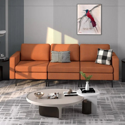 3-Seat Sectional Sofa Couch with Armrest Magazine Pocket and Metal Leg-Orange Costway