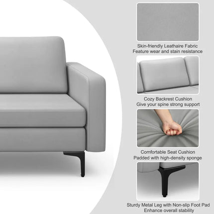 3-Seat Sectional Sofa Couch with Armrest Magazine Pocket and Metal Leg-Light Gray Costway