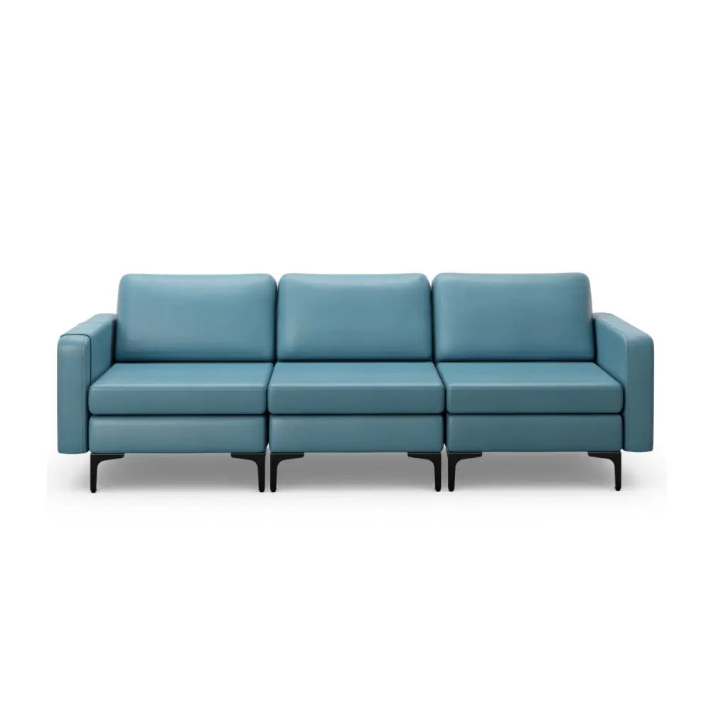 3-Seat Sectional Sofa Couch with Armrest Magazine Pocket and Metal Leg-Blue - Blue - Sofas & Loveseats