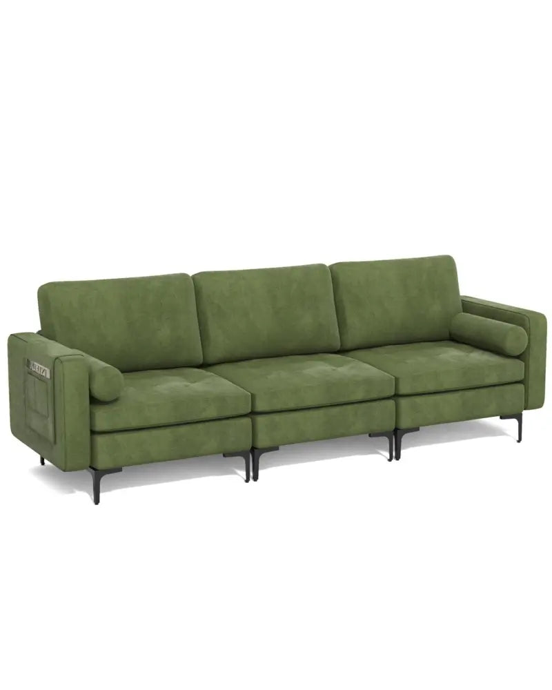 3-Seat Sofa Sectional with Side Storage Pocket and Metal Leg-Army Green - Dark Green - Sofas & Loveseats