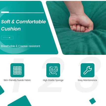 3-Seat Sofa Sectional with Side Storage Pocket and Metal Leg-3-Seat - Teal - Sofas & Loveseats