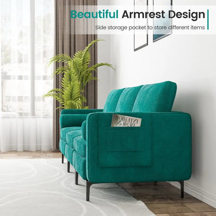 3-Seat Sofa Sectional with Side Storage Pocket and Metal Leg-3-Seat - Teal - Sofas & Loveseats