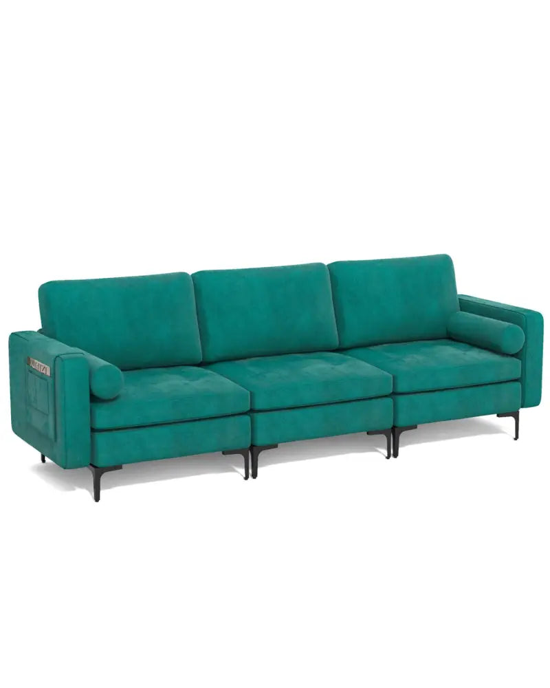 3-Seat Sofa Sectional with Side Storage Pocket and Metal Leg-3-Seat - Teal - Sofas & Loveseats