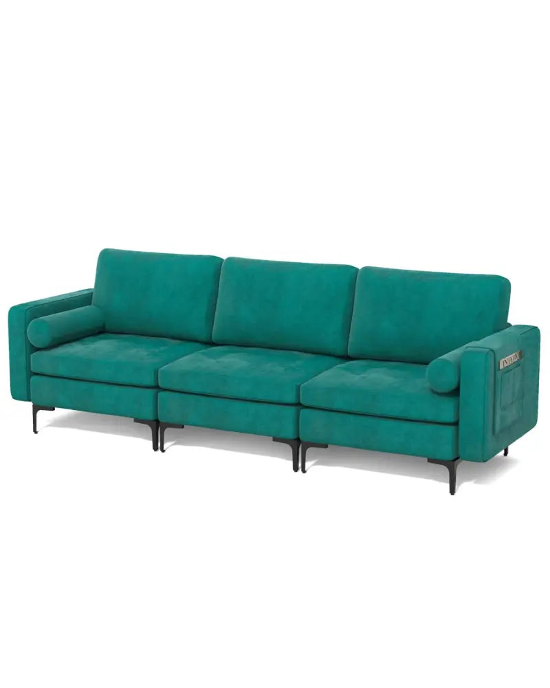 3-Seat Sofa Sectional with Side Storage Pocket and Metal Leg-3-Seat - Teal - Sofas & Loveseats