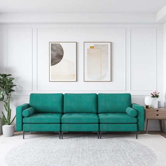 3-Seat Sofa Sectional with Side Storage Pocket and Metal Leg-3-Seat - Teal - Sofas & Loveseats