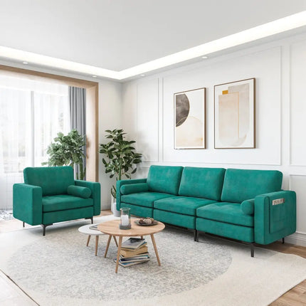 3-Seat Sofa Sectional with Side Storage Pocket and Metal Leg-3-Seat - Teal - Sofas & Loveseats