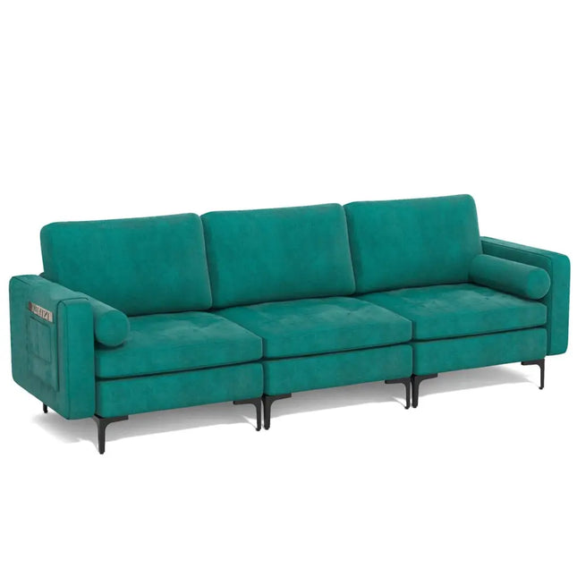 3-Seat Sofa Sectional with Side Storage Pocket and Metal Leg-3-Seat - Teal - Sofas & Loveseats