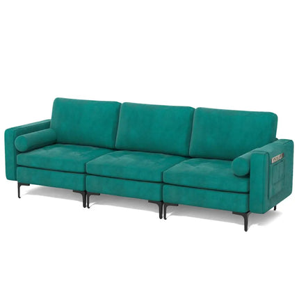 3-Seat Sofa Sectional with Side Storage Pocket and Metal Leg-3-Seat - Teal - Sofas & Loveseats