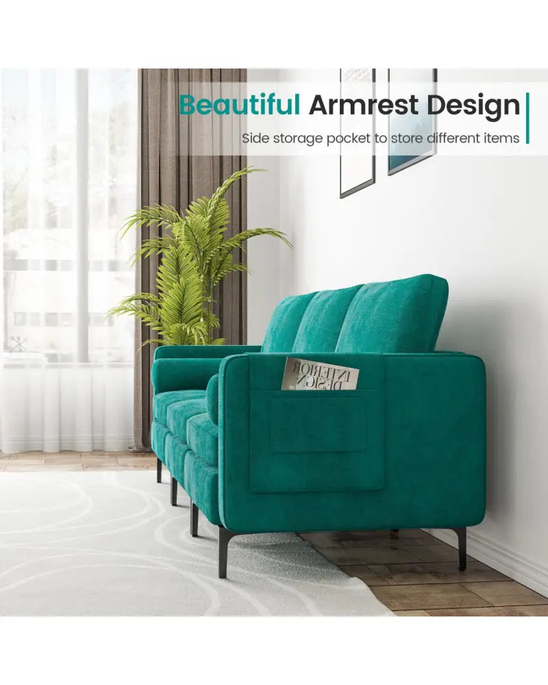 3-Seat Sofa Sectional with Side Storage Pocket and Metal Leg-3-Seat - Teal - Sofas & Loveseats