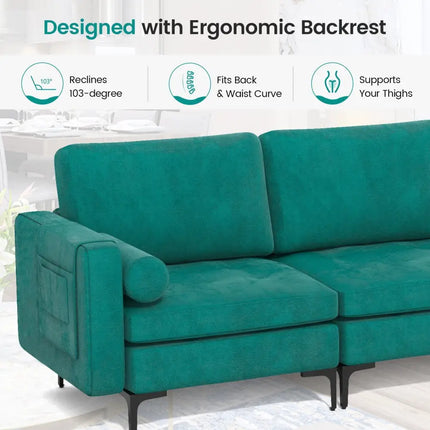 3-Seat Sofa Sectional with Side Storage Pocket and Metal Leg-3-Seat - Teal - Sofas & Loveseats