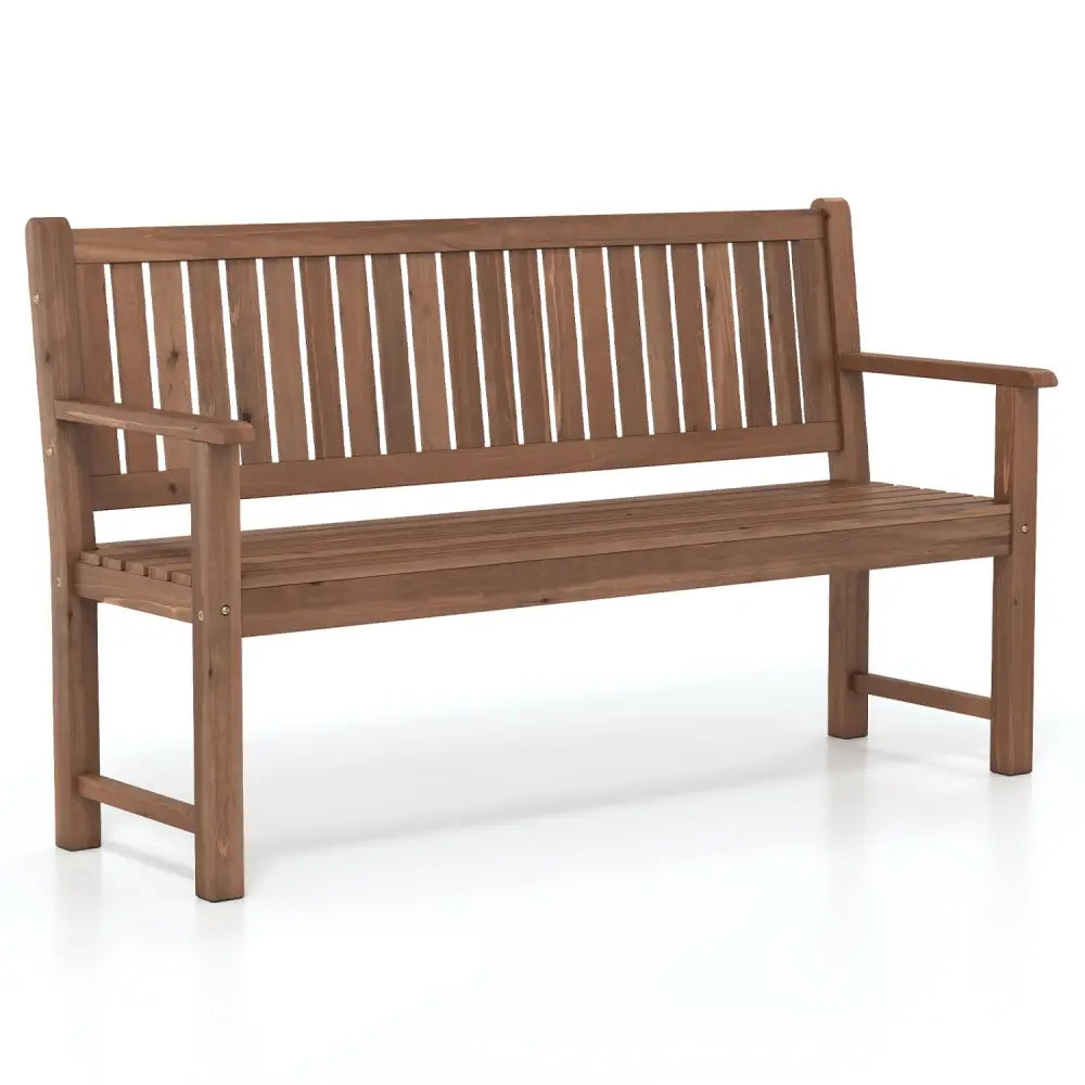 3-Seater Outdoor Wooden Bench 59 inch Large Garden Bench with Backrest-Brown - Brown - Outdoor Benches