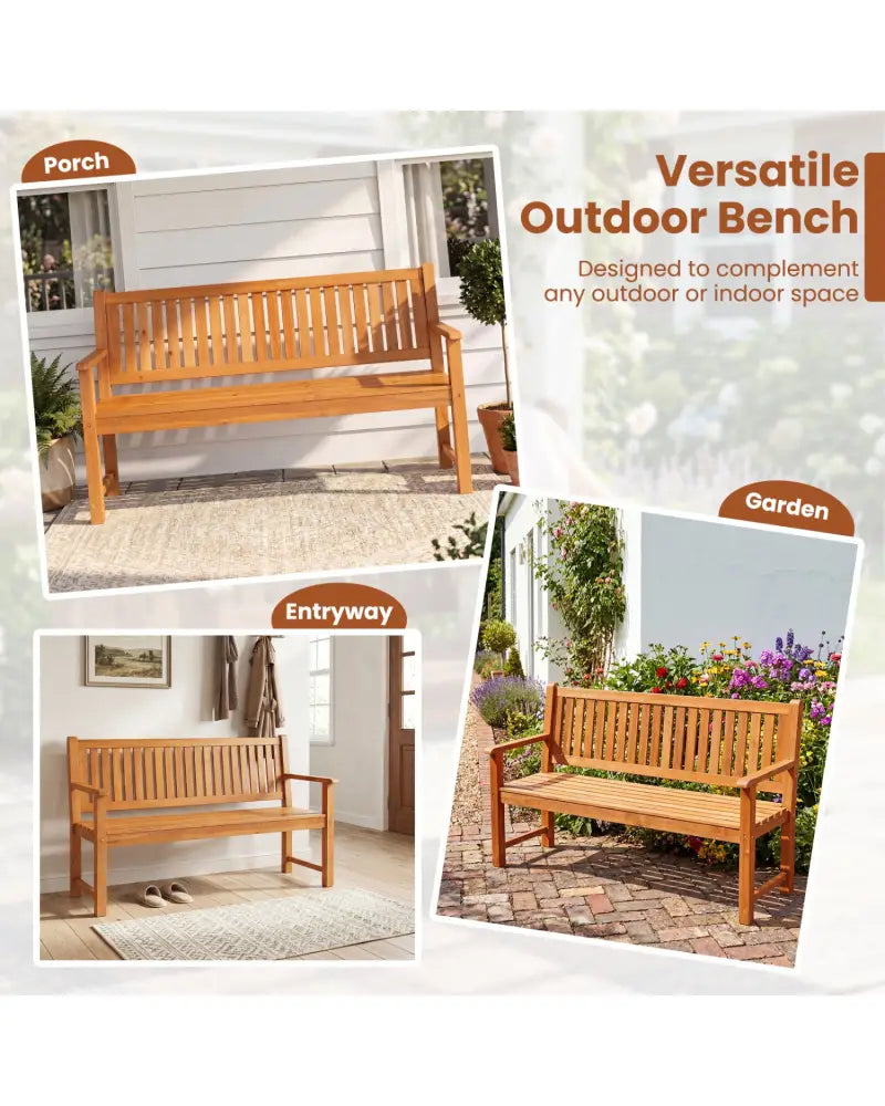 3-Seater Outdoor Wooden Bench 59 inch Large Garden Bench with Backrest-Yellow - Yellow - Outdoor Benches